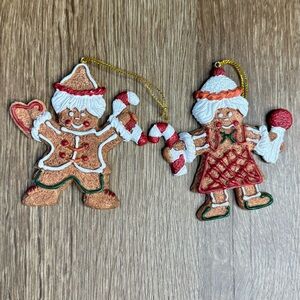 Handmade Gingerbread Ornaments Resin Man & Woman Pair Y2K Cottagecore Christmas